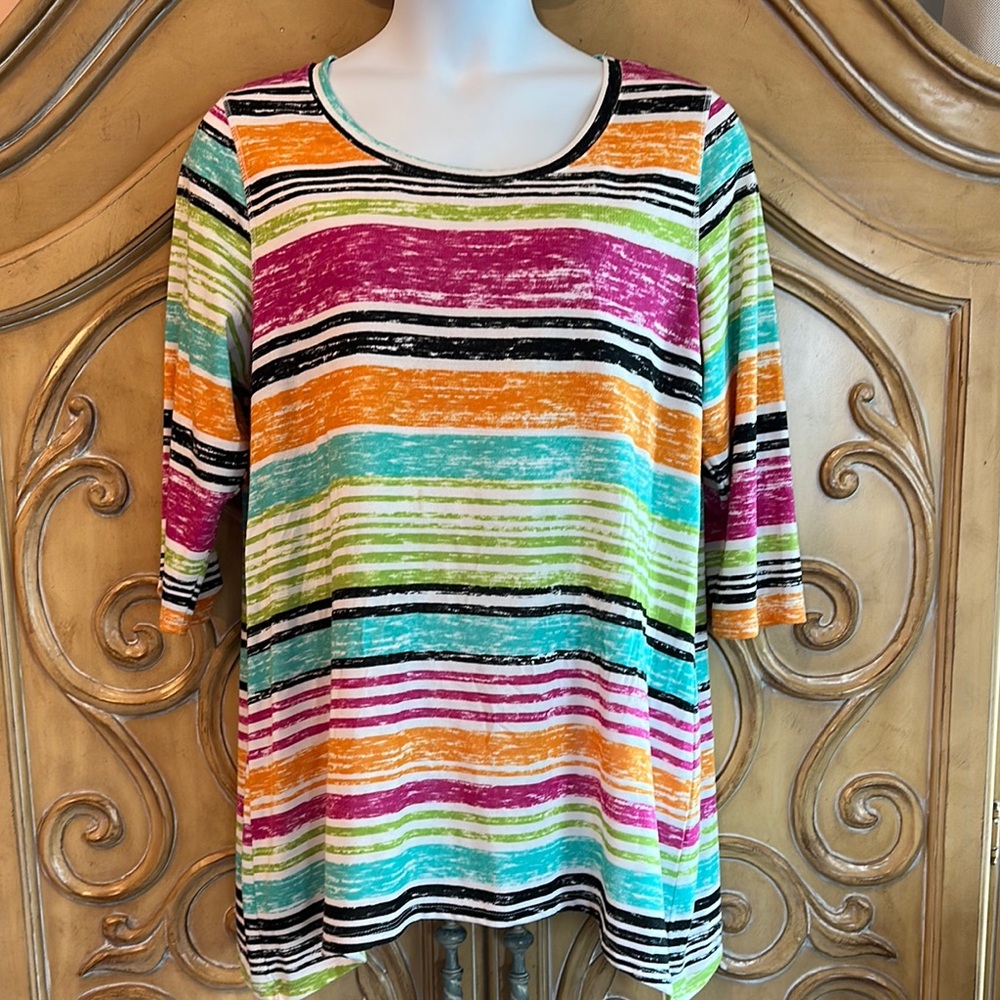 Onque Colorful Striped  Relaxed Long Sleeve Tee